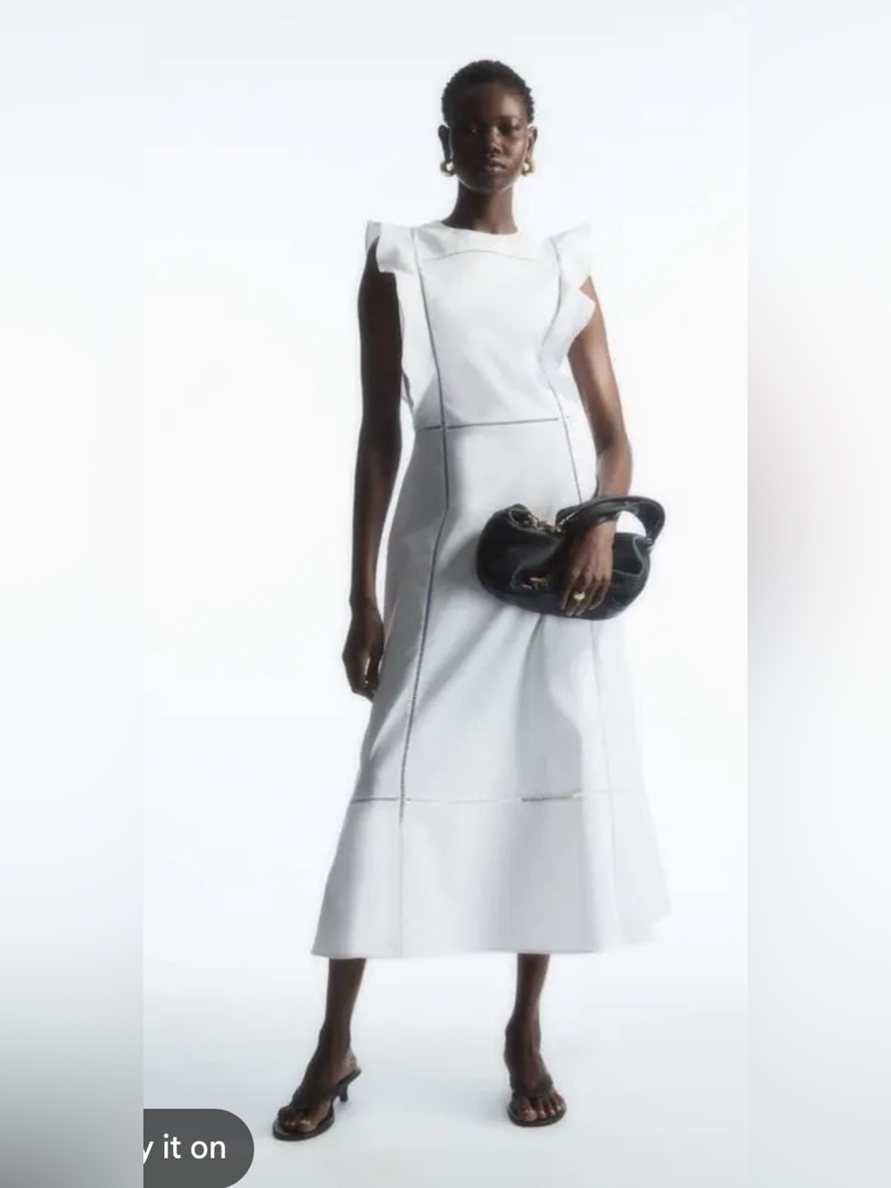 COS White Linen Blend Ruffle Midi Dress NWT